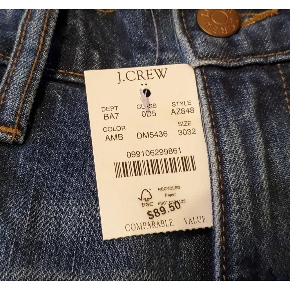 J Crew 30x32 Blue Jeans Pants Slim NWT Rigid Actual‎ 32x32 Denim Cowboy Work